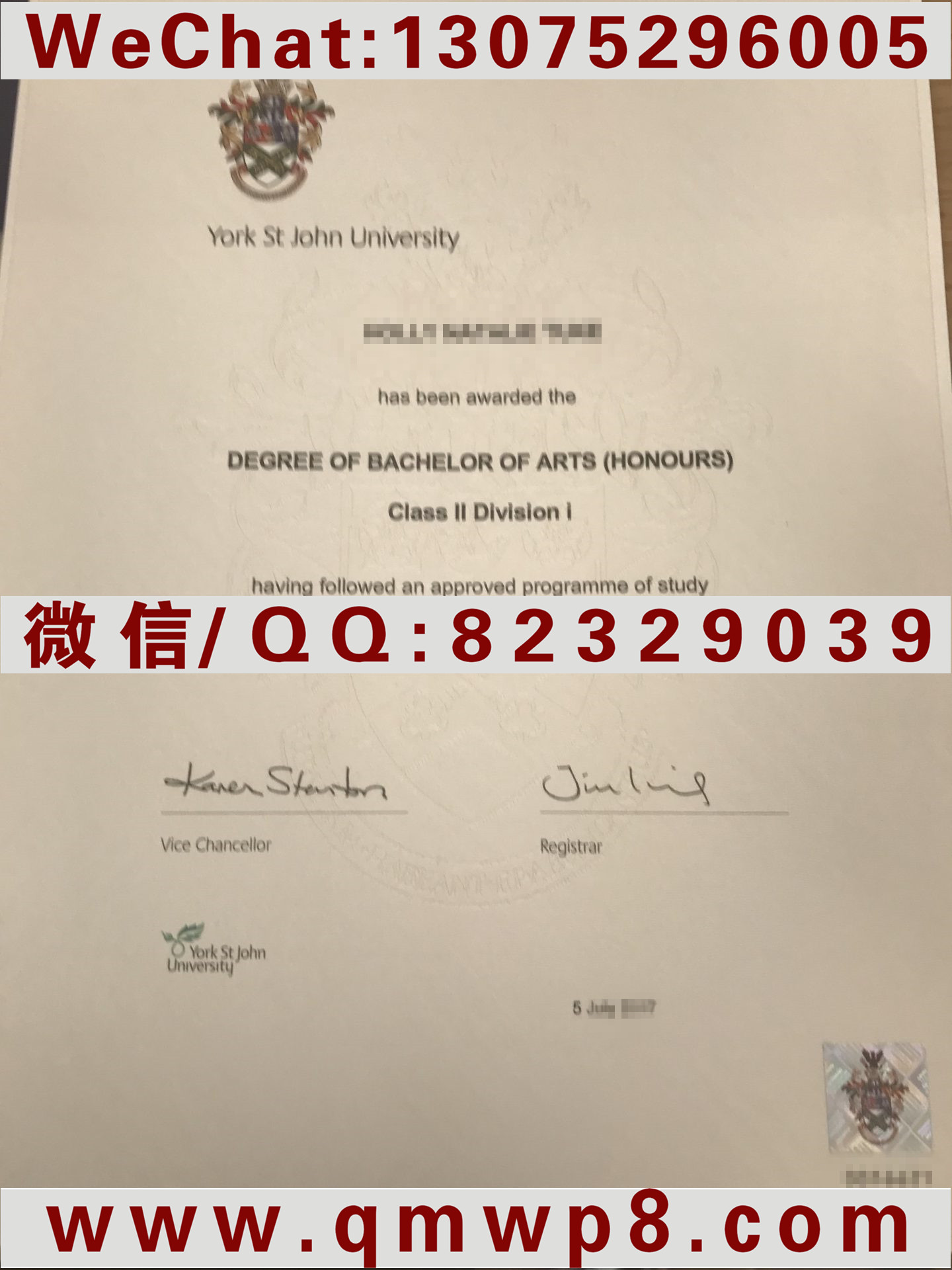约克圣约翰大学毕业证|Degree of Yourk St John University