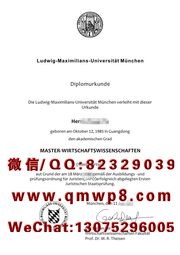 德国慕尼黑大学毕业证学历文凭学位证书排版电子版