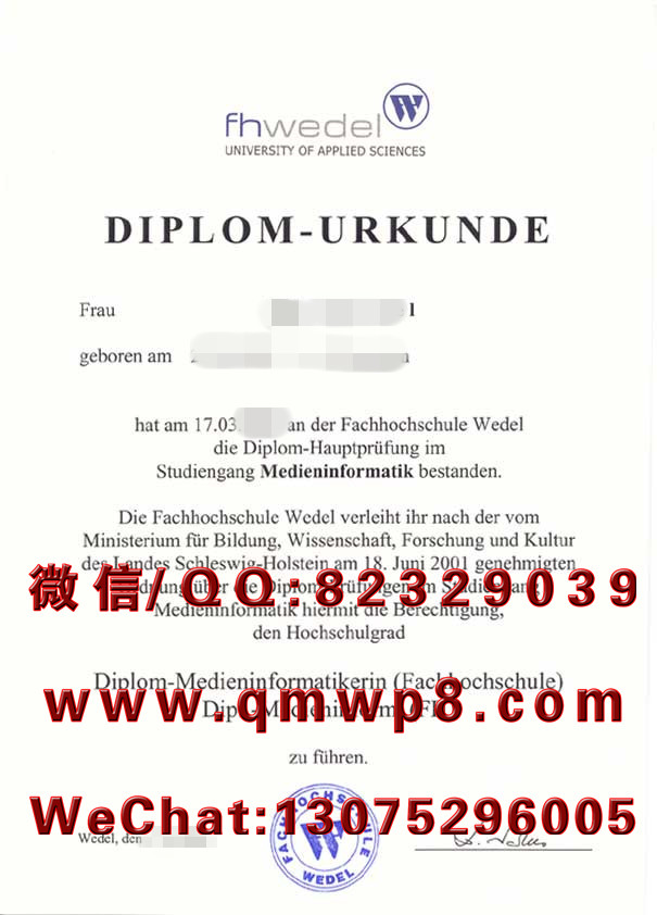 德国韦德尔应用科学大学毕业证学历文凭学位证书排版电子版