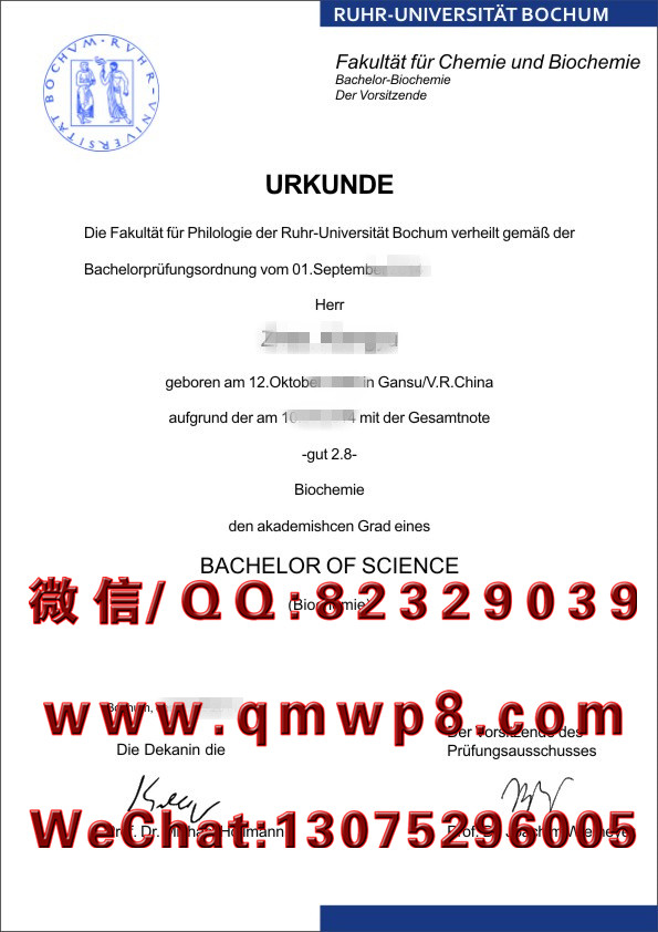 德国波鸿鲁尔大学毕业证学历文凭学位证书排版电子版